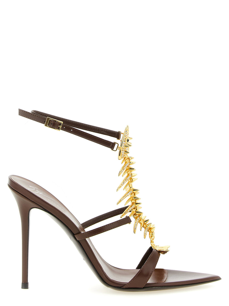 Giuseppe Zanotti Slim 2.0 Brown Lambskin Sandals With Sculptural T Construction