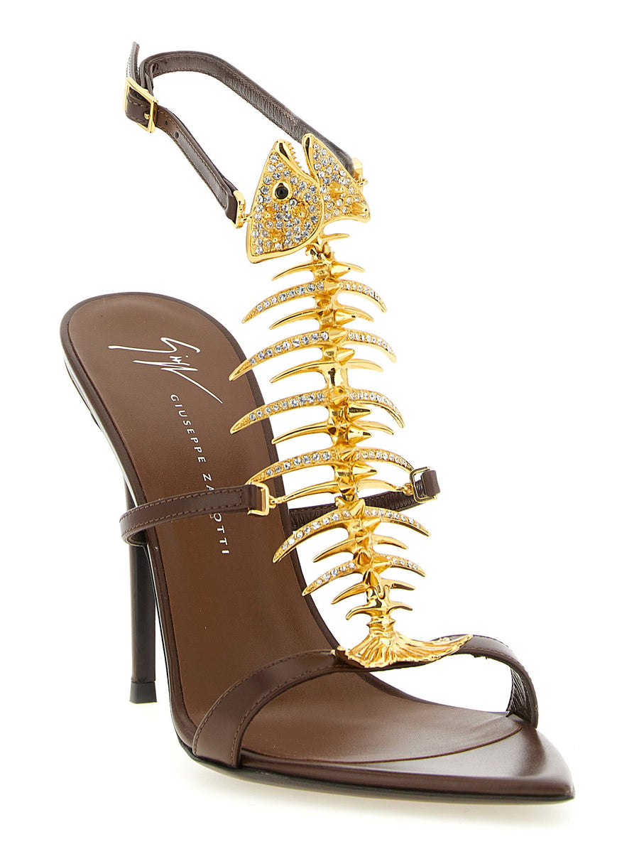 Giuseppe Zanotti Slim 2.0 Brown Lambskin Sandals With Sculptural T Construction