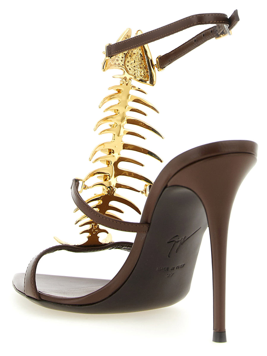Giuseppe Zanotti Slim 2.0 Brown Lambskin Sandals With Sculptural T Construction