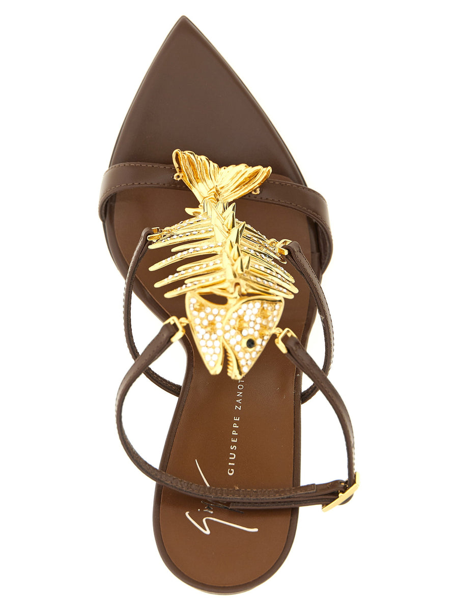 Giuseppe Zanotti Slim 2.0 Brown Lambskin Sandals With Sculptural T Construction