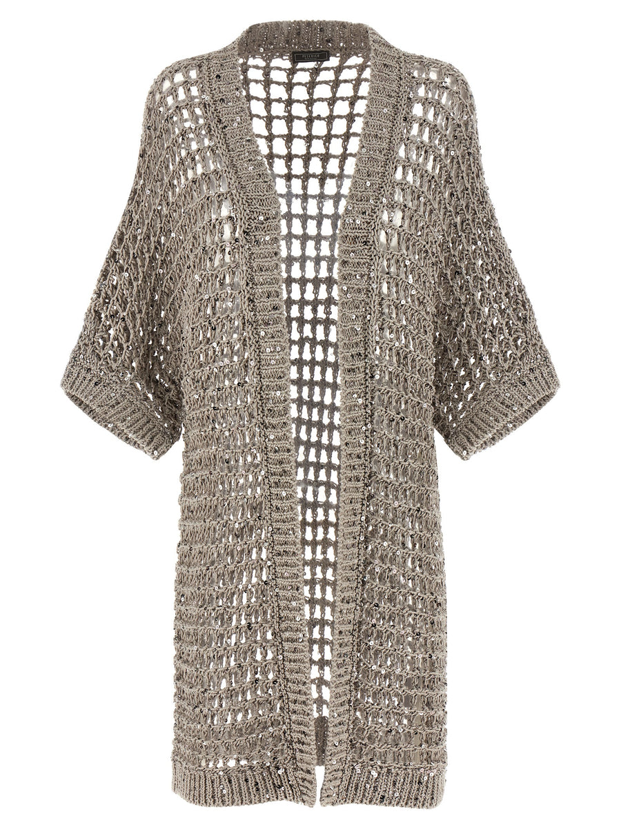 Mesh Cardigan By Peserico For Women Silver 100 Cotton Sequin Dressy Layering Lightweight Comfort