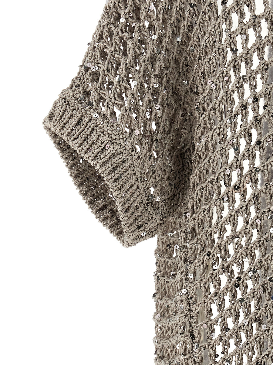 Mesh Cardigan By Peserico For Women Silver 100 Cotton Sequin Dressy Layering Lightweight Comfort