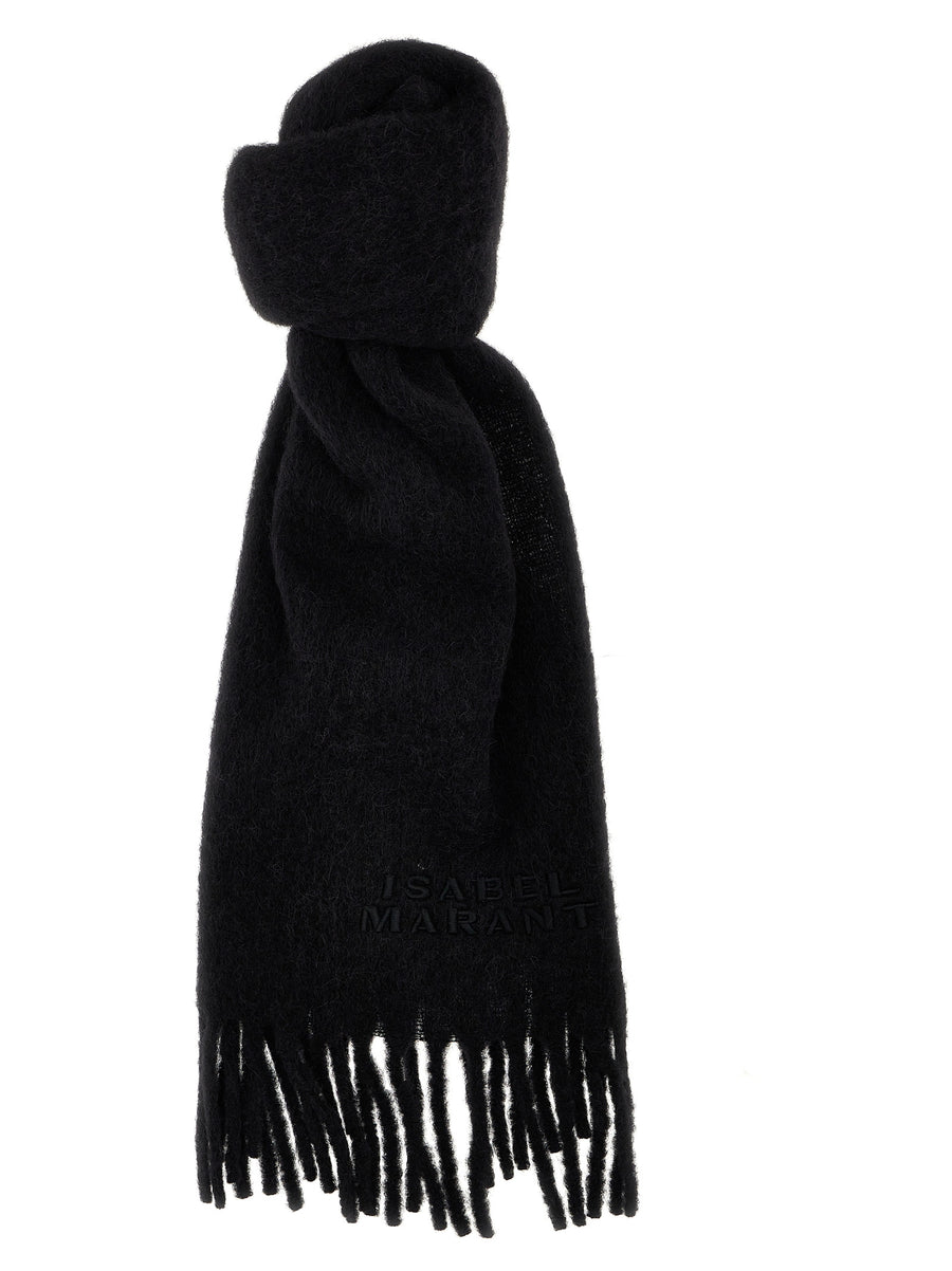 Isabel Marant Firny Lux Alpaca Scarf For Women Soft Warmth Fringed Edges Logo Embroidery