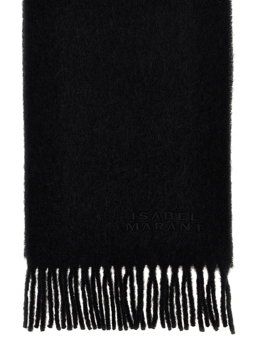 Isabel Marant Firny Lux Alpaca Scarf For Women Soft Warmth Fringed Edges Logo Embroidery