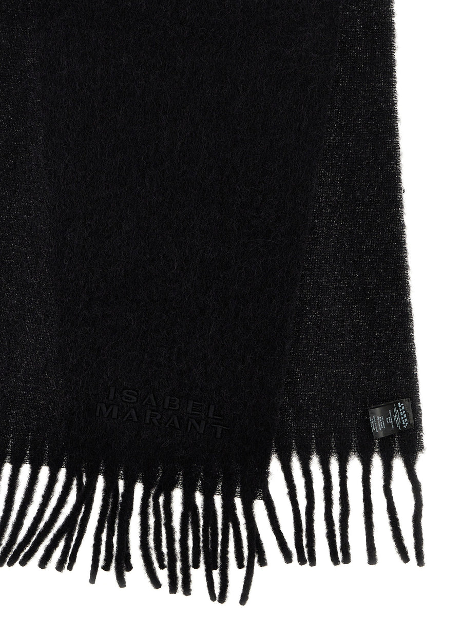 Isabel Marant Firny Lux Alpaca Scarf For Women Soft Warmth Fringed Edges Logo Embroidery