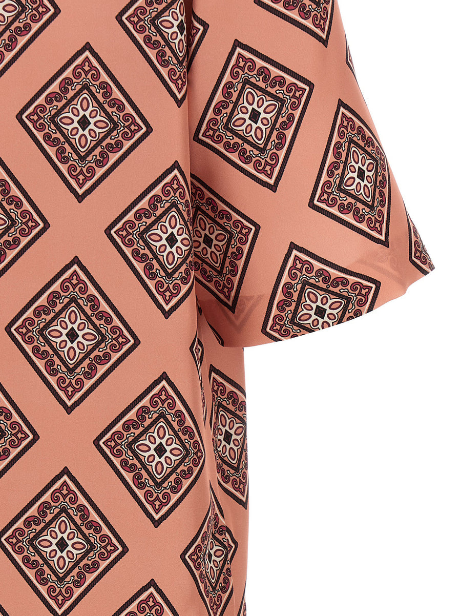 Alberto Biani Silk Tie Print Dress For Women Luxury Pink Long Silk Dress With Elegant Drape