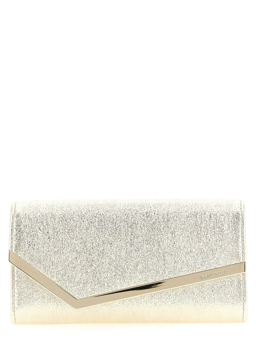 Luxurious Jimmy Choo Emmie Clutch Lamb Leather Gold Evening Bag For Women With Envelope Silhouette
