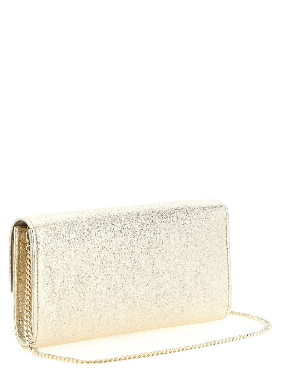 Luxurious Jimmy Choo Emmie Clutch Lamb Leather Gold Evening Bag For Women With Envelope Silhouette