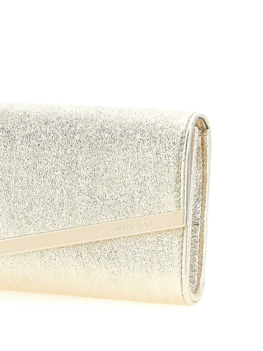 Luxurious Jimmy Choo Emmie Clutch Lamb Leather Gold Evening Bag For Women With Envelope Silhouette