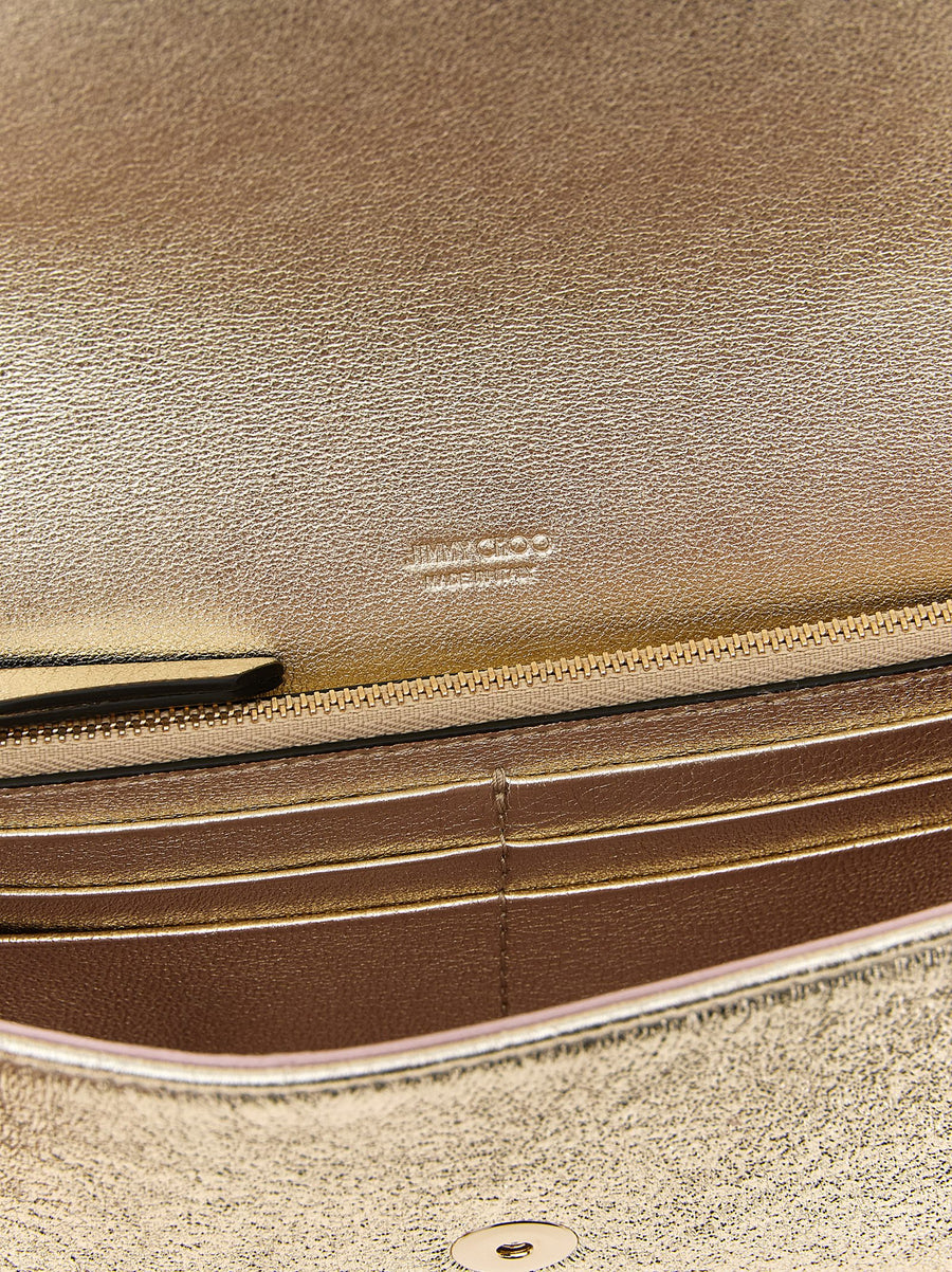 Luxurious Jimmy Choo Emmie Clutch Lamb Leather Gold Evening Bag For Women With Envelope Silhouette