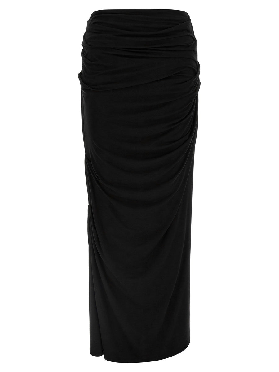 Entire Studios Drape Skirt For Women Black Viscose Elastane With Front And Back Drapes And Elastic Waist