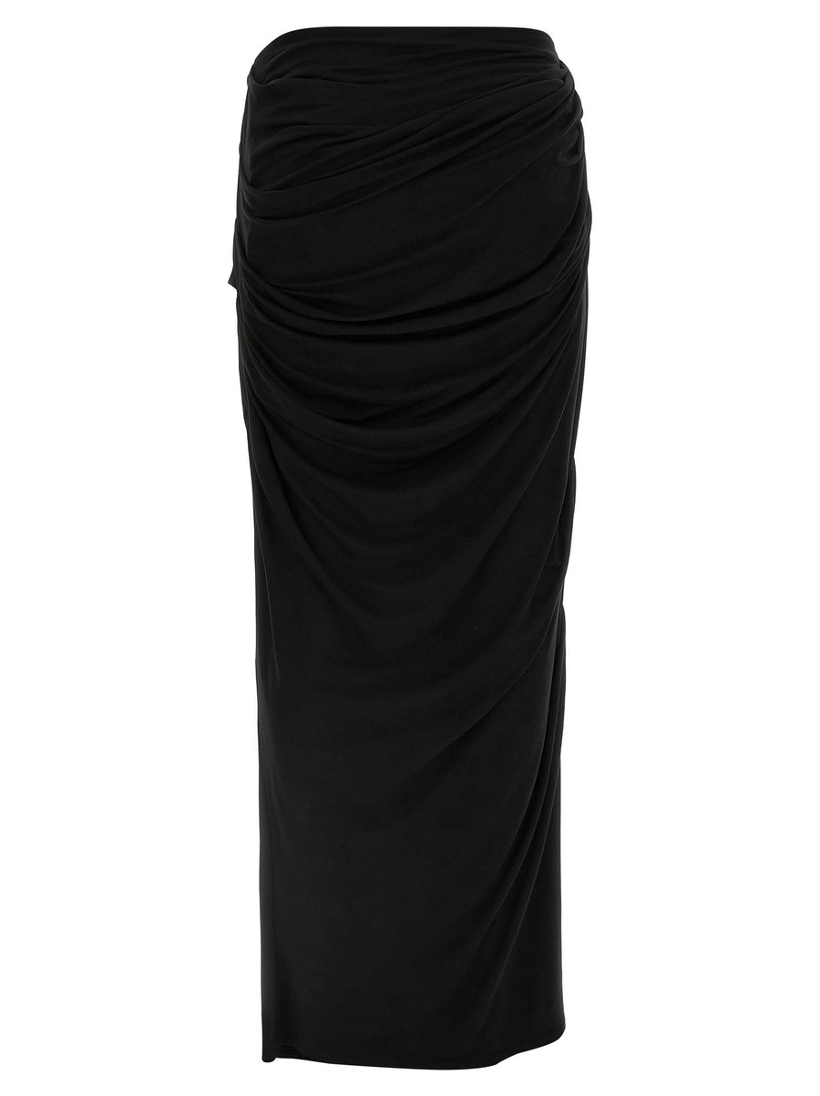 Entire Studios Drape Skirt For Women Black Viscose Elastane With Front And Back Drapes And Elastic Waist