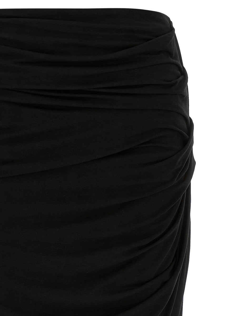 Entire Studios Drape Skirt For Women Black Viscose Elastane With Front And Back Drapes And Elastic Waist