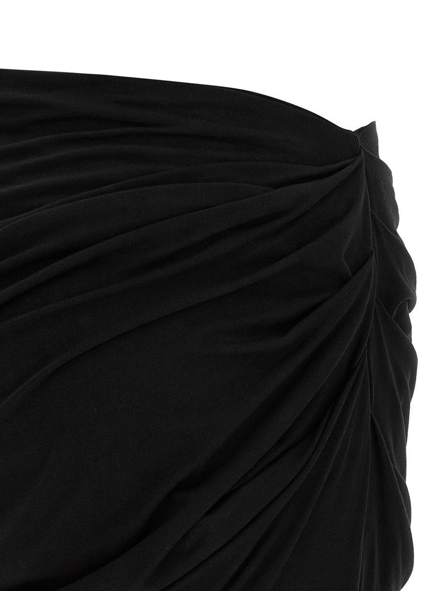 Entire Studios Drape Skirt For Women Black Viscose Elastane With Front And Back Drapes And Elastic Waist