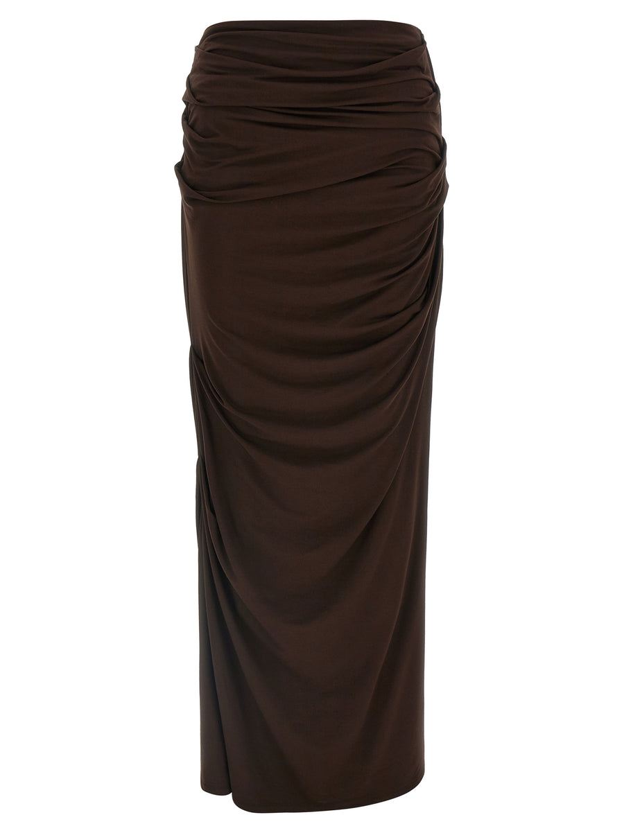 Entire Studios Drape Skirt for Women Long Fluid Viscose Stretch Elastic Waistband Brown