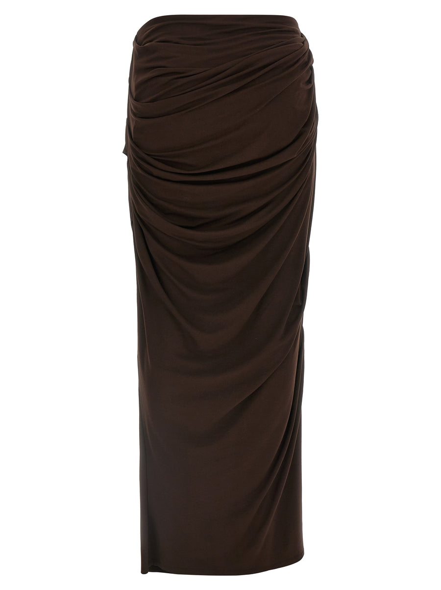 Entire Studios Drape Skirt for Women Long Fluid Viscose Stretch Elastic Waistband Brown