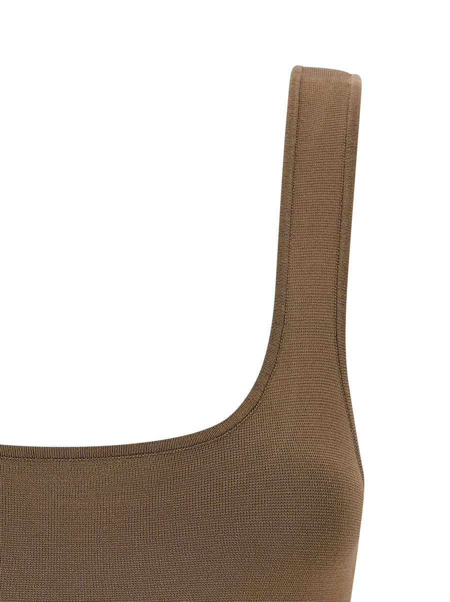 Entire Studios Square Neckline Top Stretch Viscose For Women Brown Versatile Tailoring Friendly Essential