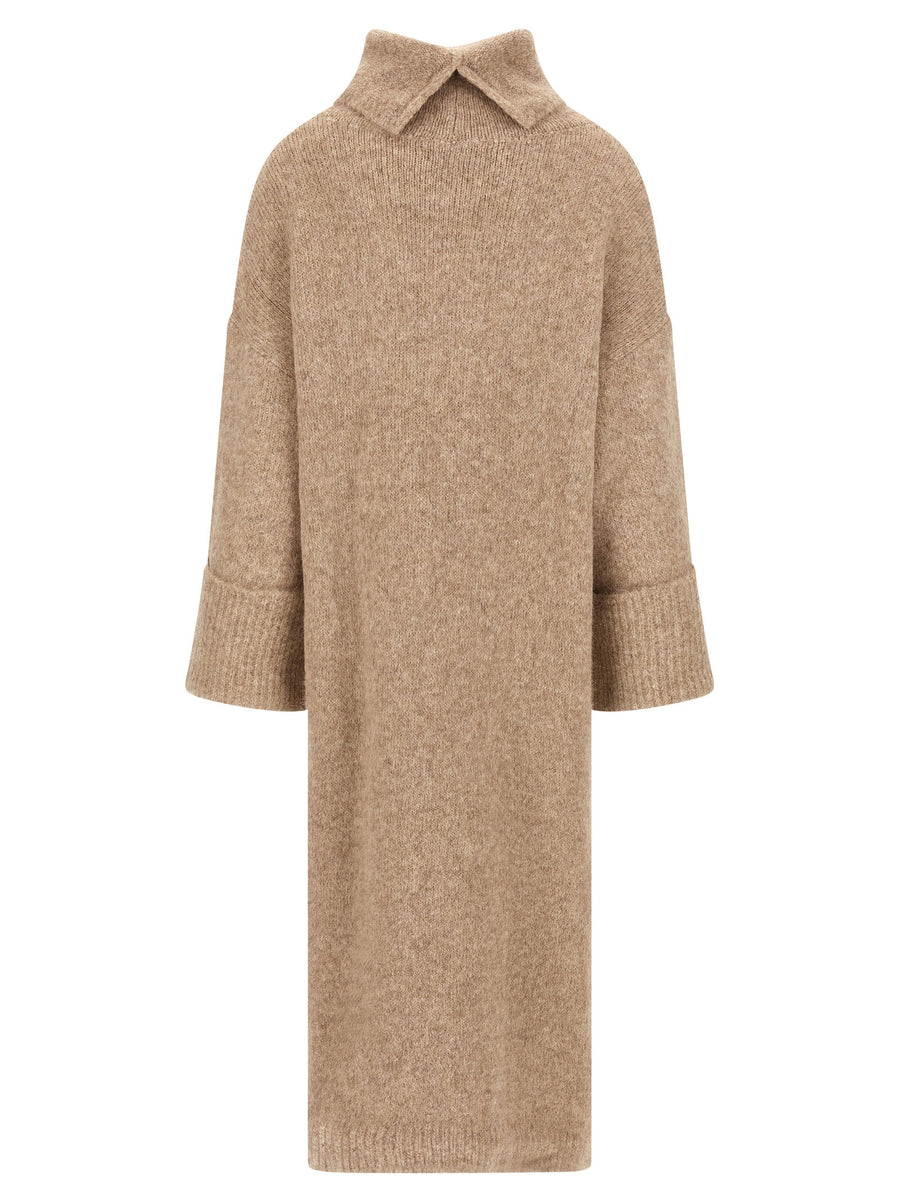 Beige Alpaca Knit Midi Dress Manhattan by Entire Studios for Women Warm Texture and Modern Silhouette
