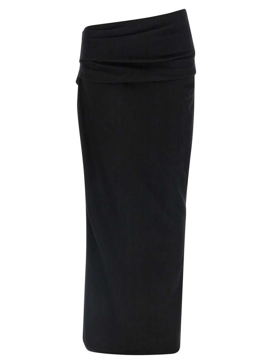 Entire Studios Black Stretch Wool Midi Skirt With Draping And Side Zip