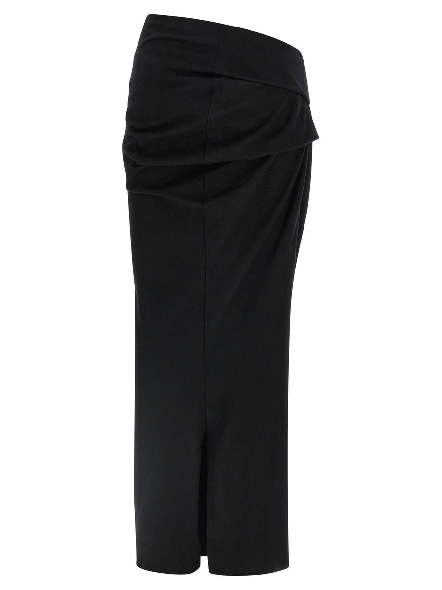 Entire Studios Black Stretch Wool Midi Skirt With Draping And Side Zip