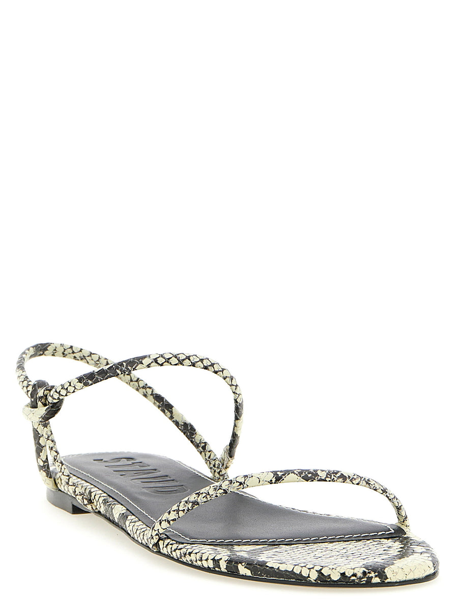 Staud Laurel Sandals Python Print Leather For Women Tubular Straps Leather Sole Luxury Summer Essential