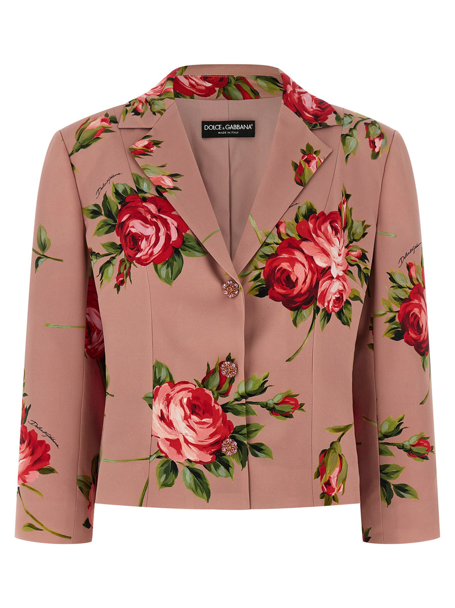 Dolce and Gabbana Bouquet Rose Blazer For Women Silk Crepe Cropped Luxurious And Versatile