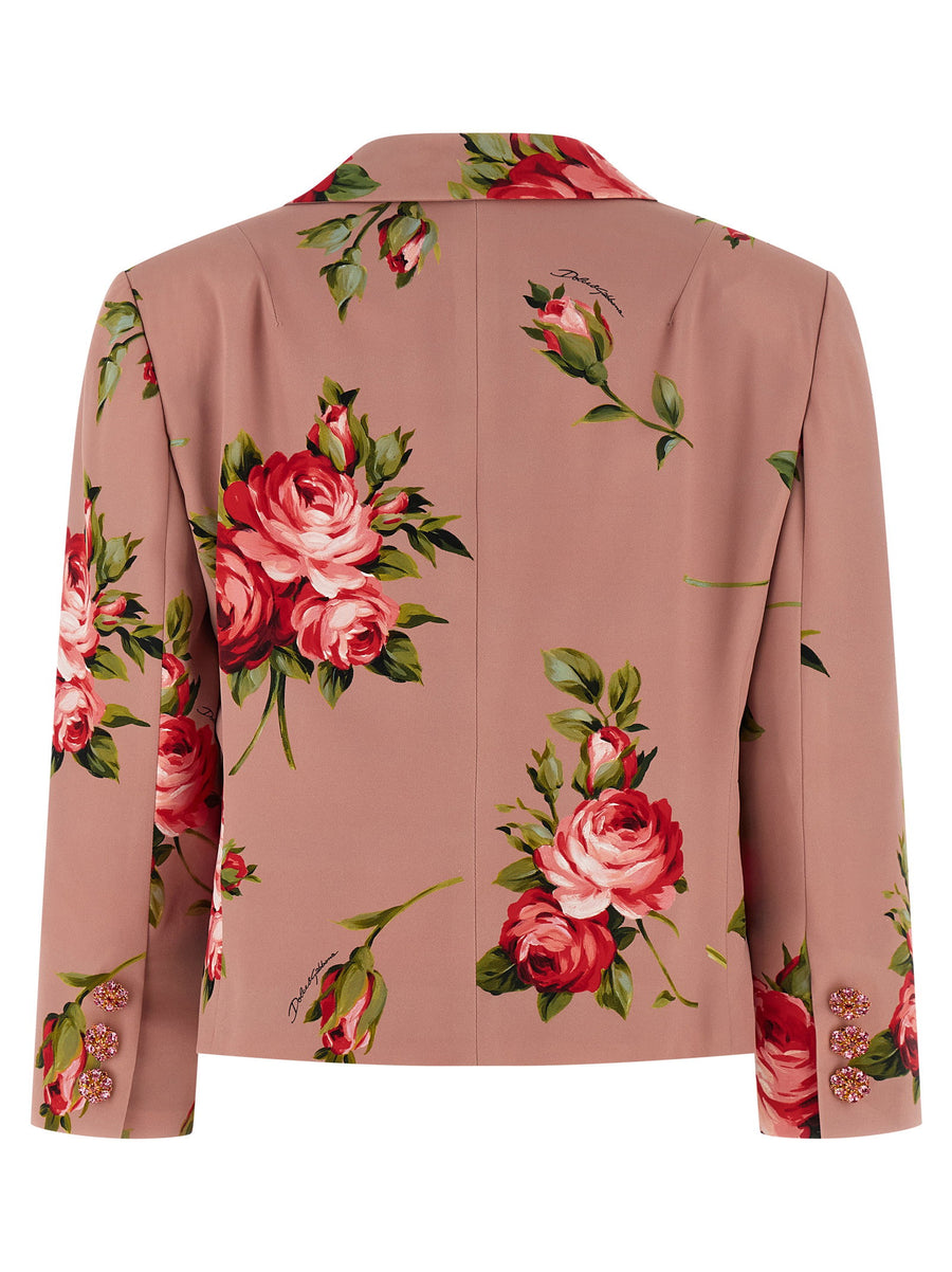 Dolce and Gabbana Bouquet Rose Blazer For Women Silk Crepe Cropped Luxurious And Versatile