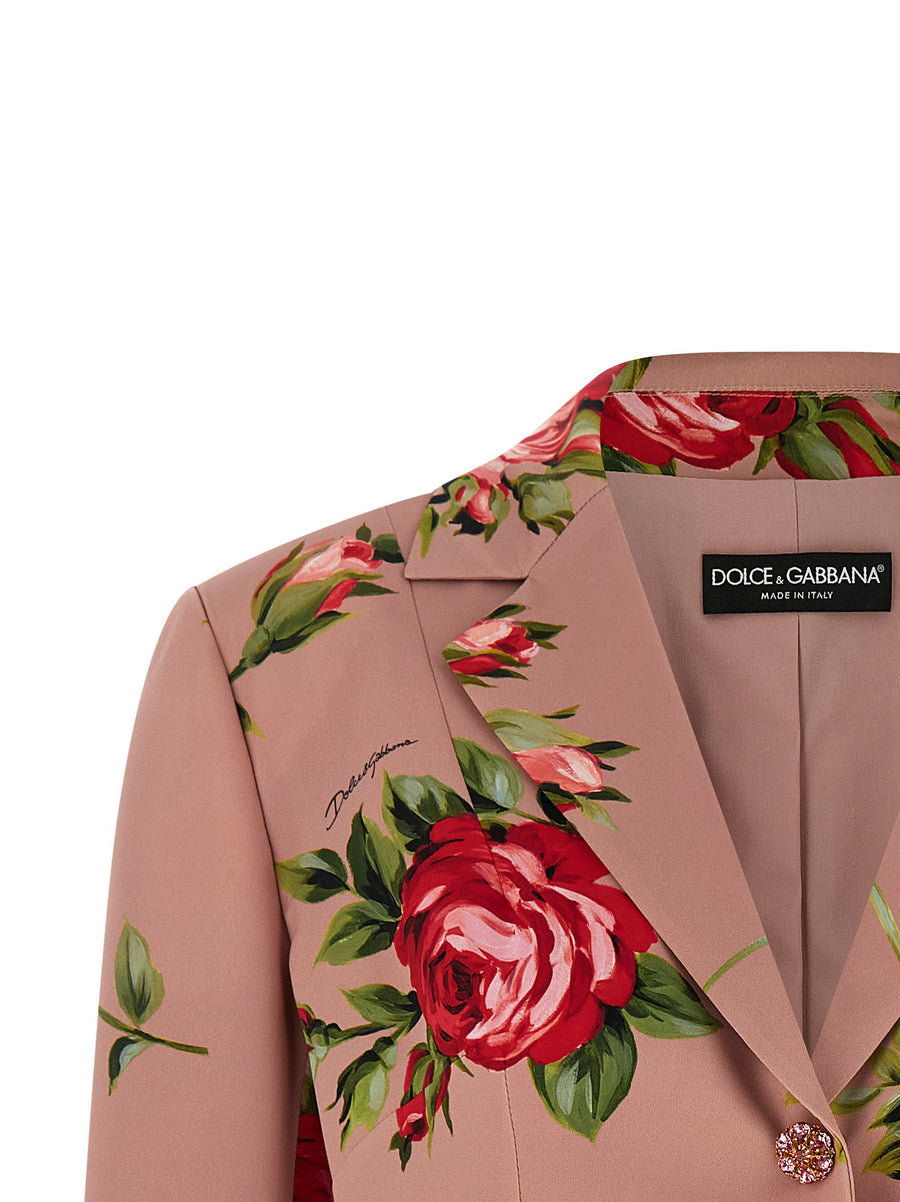 Dolce and Gabbana Bouquet Rose Blazer For Women Silk Crepe Cropped Luxurious And Versatile
