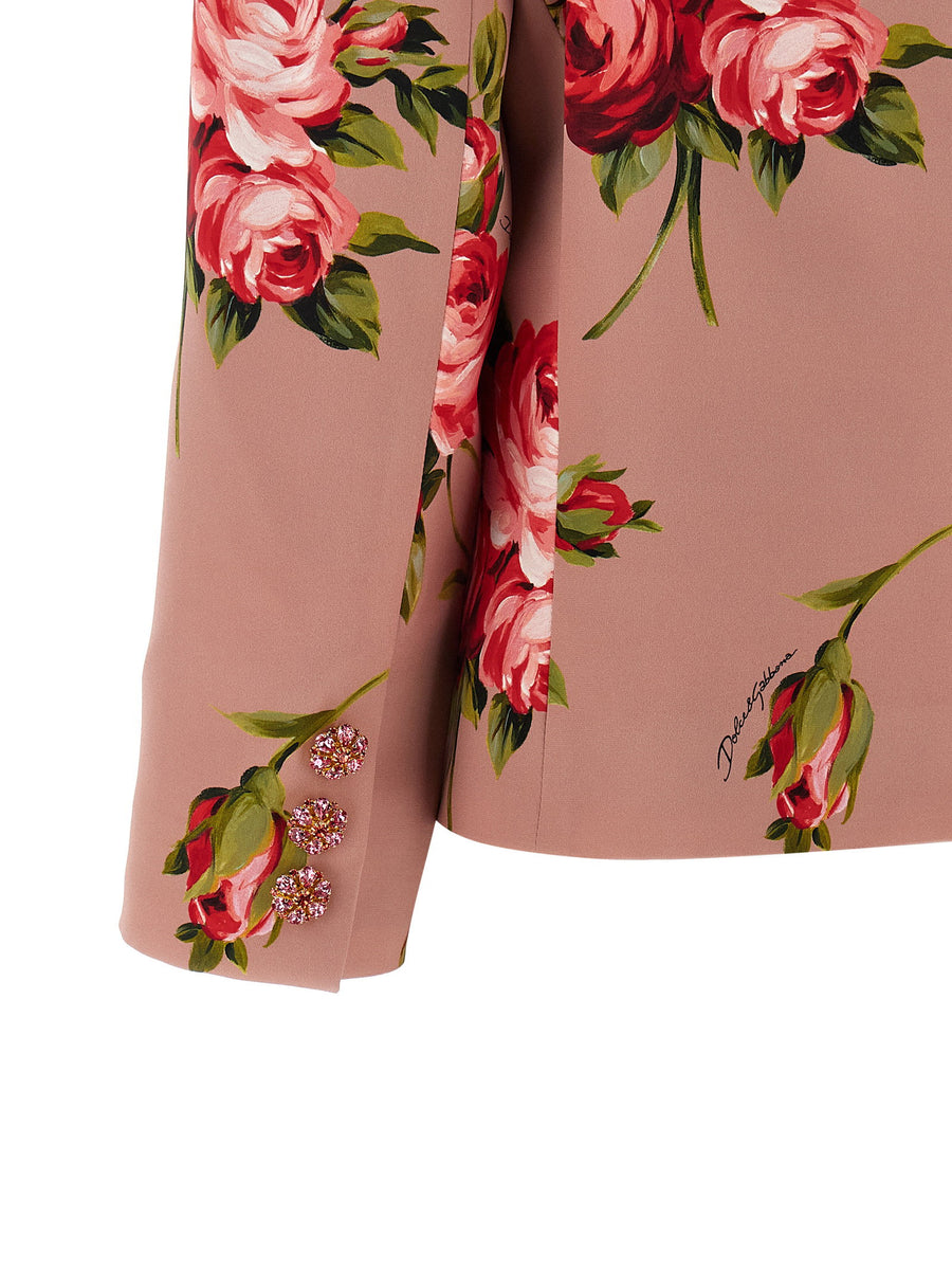 Dolce and Gabbana Bouquet Rose Blazer For Women Silk Crepe Cropped Luxurious And Versatile