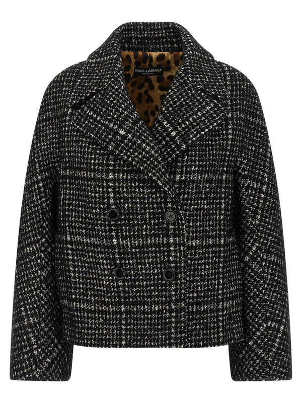 Dolce And Gabbana Houndstooth Coat For Women Luxury Wool Blend Double Breasted Timeless Style
