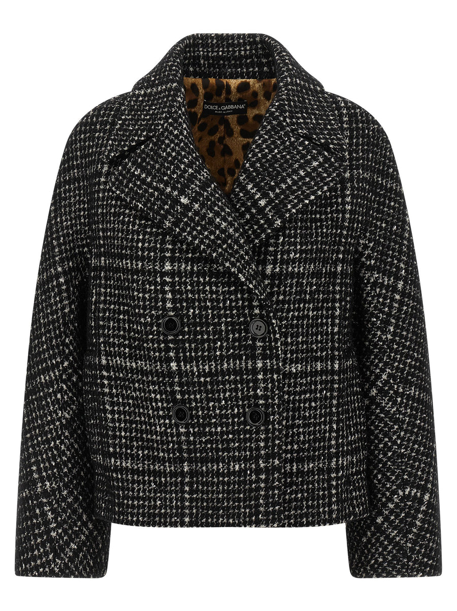 Dolce And Gabbana Houndstooth Coat For Women Luxury Wool Blend Double Breasted Timeless Style