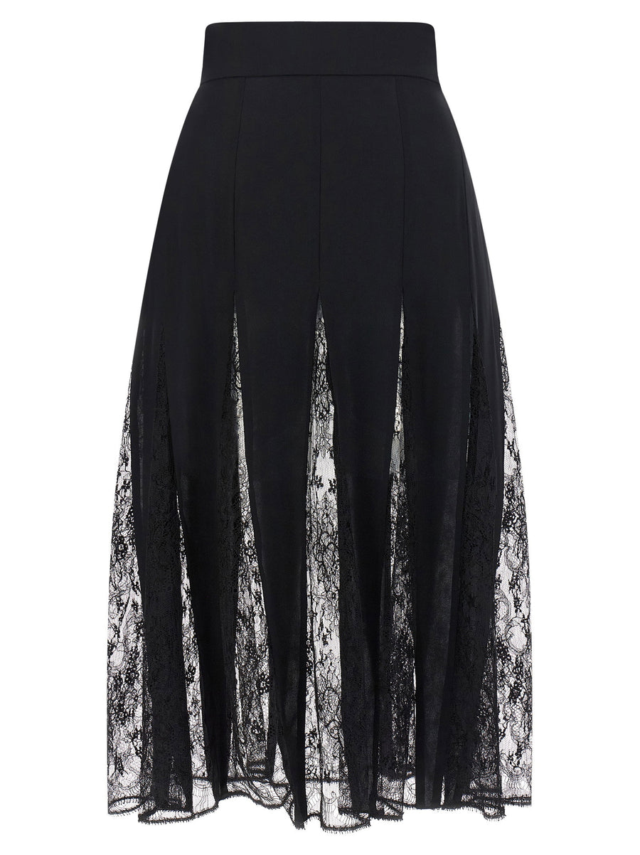 Dolce And Gabbana Charmeuse Skirt With Lace In Black