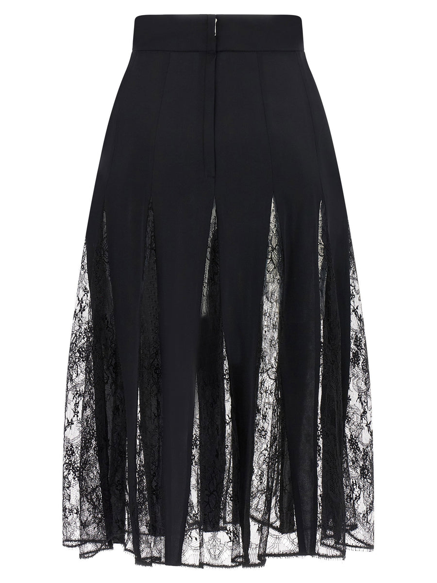Dolce And Gabbana Charmeuse Skirt With Lace In Black