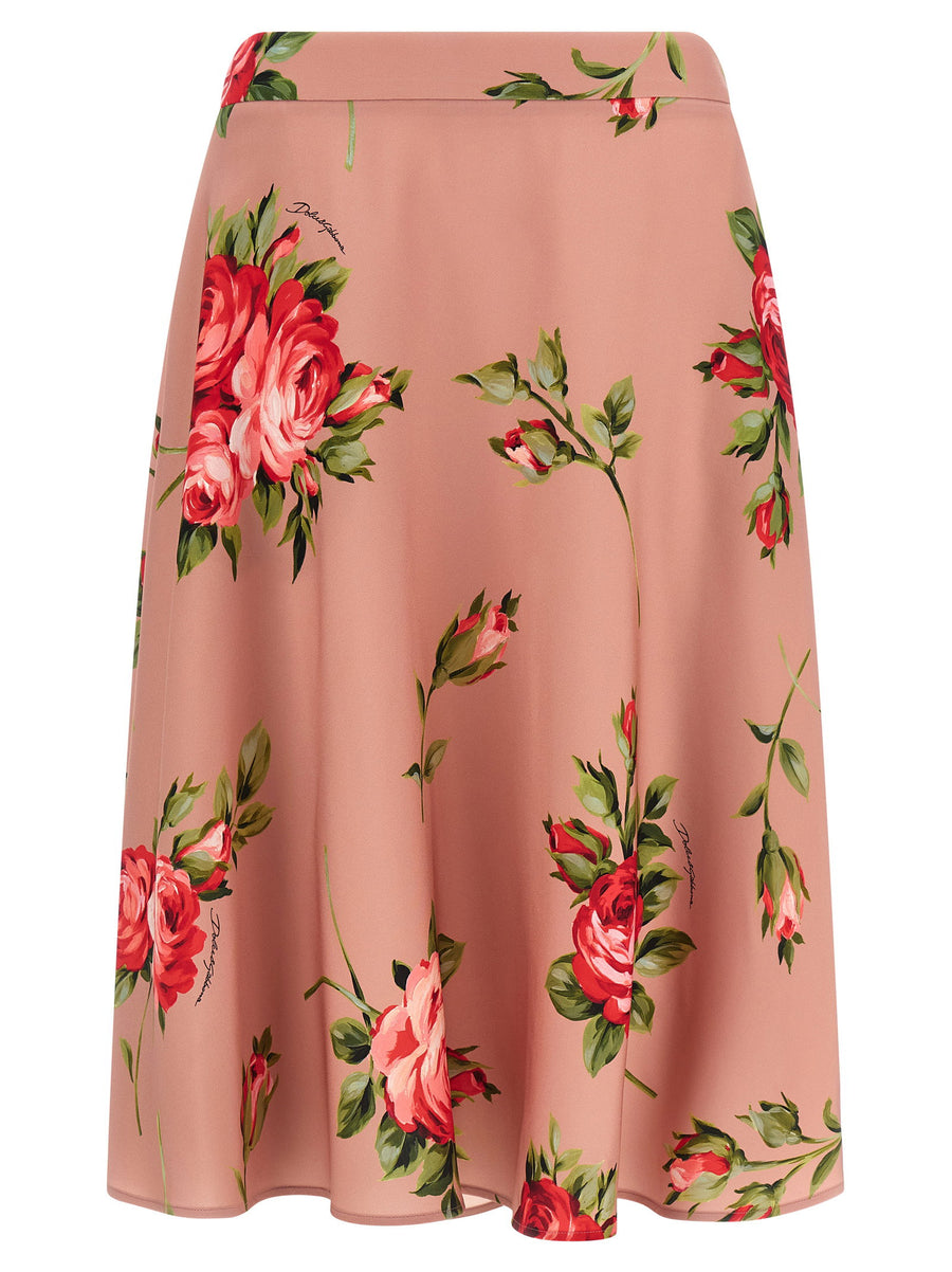 Dolce And Gabbana Silk Midi Skirt Bouquet Rose Print For Women Luxury Craftsmanship