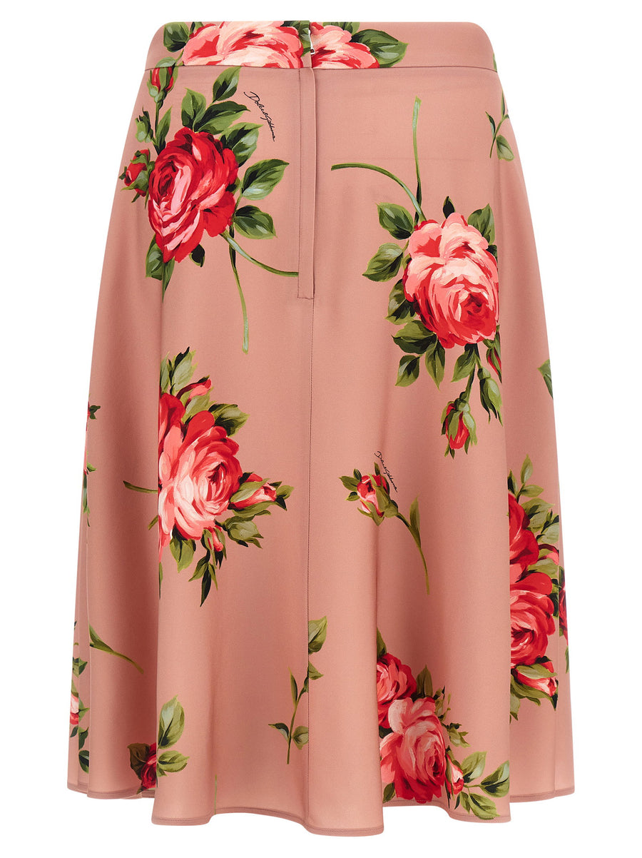Dolce And Gabbana Silk Midi Skirt Bouquet Rose Print For Women Luxury Craftsmanship