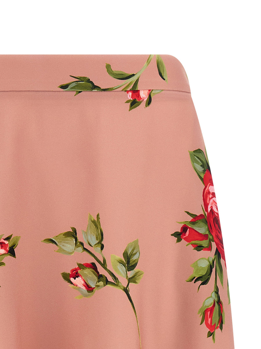 Dolce And Gabbana Silk Midi Skirt Bouquet Rose Print For Women Luxury Craftsmanship