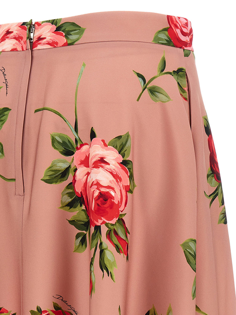 Dolce And Gabbana Silk Midi Skirt Bouquet Rose Print For Women Luxury Craftsmanship