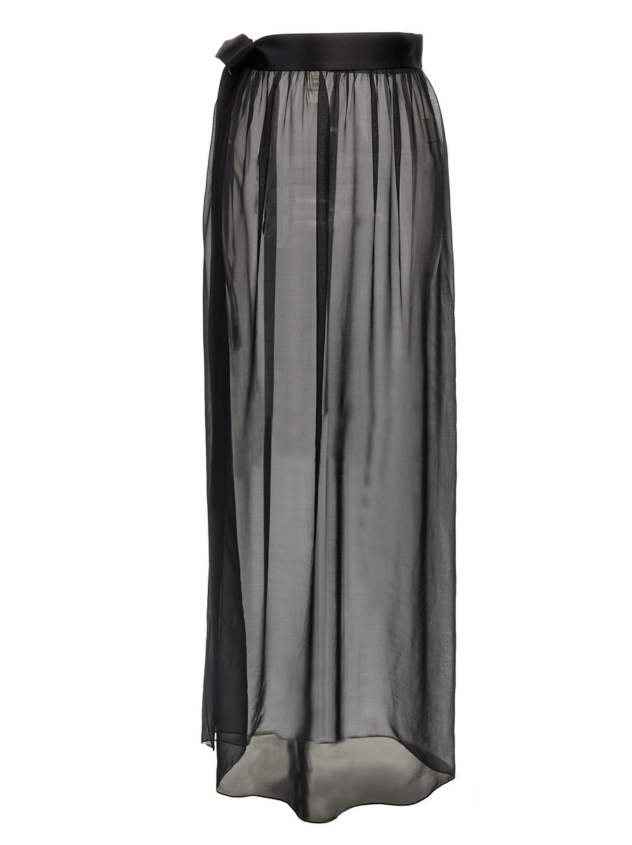Dolce And Gabbana Silk Chiffon Long Skirt With Satin Belt For Women Luxury Evening Wear
