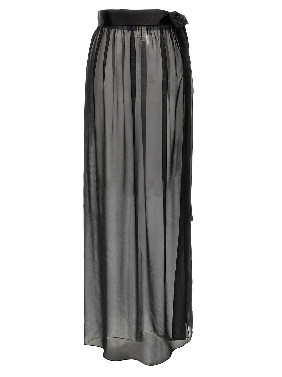 Dolce And Gabbana Silk Chiffon Long Skirt With Satin Belt For Women Luxury Evening Wear