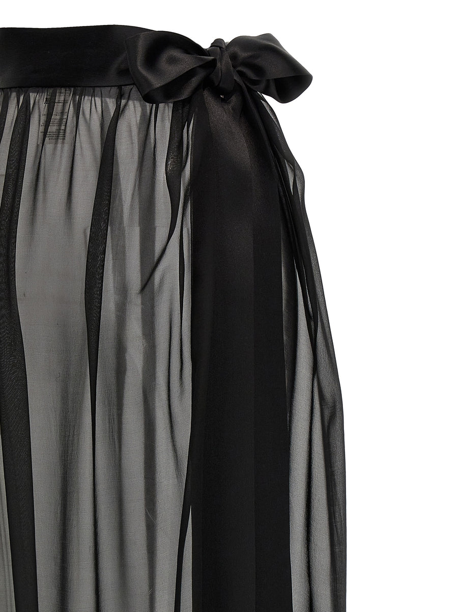Dolce And Gabbana Silk Chiffon Long Skirt With Satin Belt For Women Luxury Evening Wear