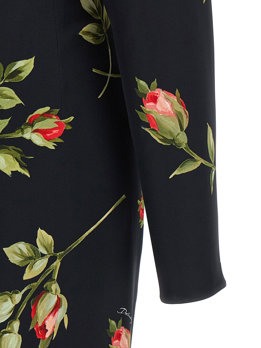 Dolce and Gabbana Bouquet Rose Dress Satin Midi Sheath With Couture Detailing For Women