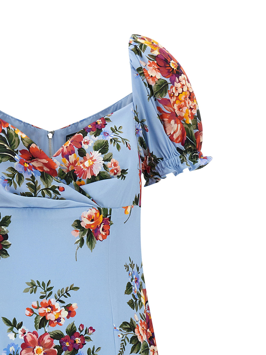 Dolce & Gabbana Mazzo Di Fiori Silk Dress For Women Luxurious Print With Sweetheart Neckline
