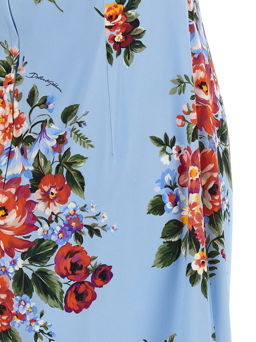 Dolce & Gabbana Mazzo Di Fiori Silk Dress For Women Luxurious Print With Sweetheart Neckline