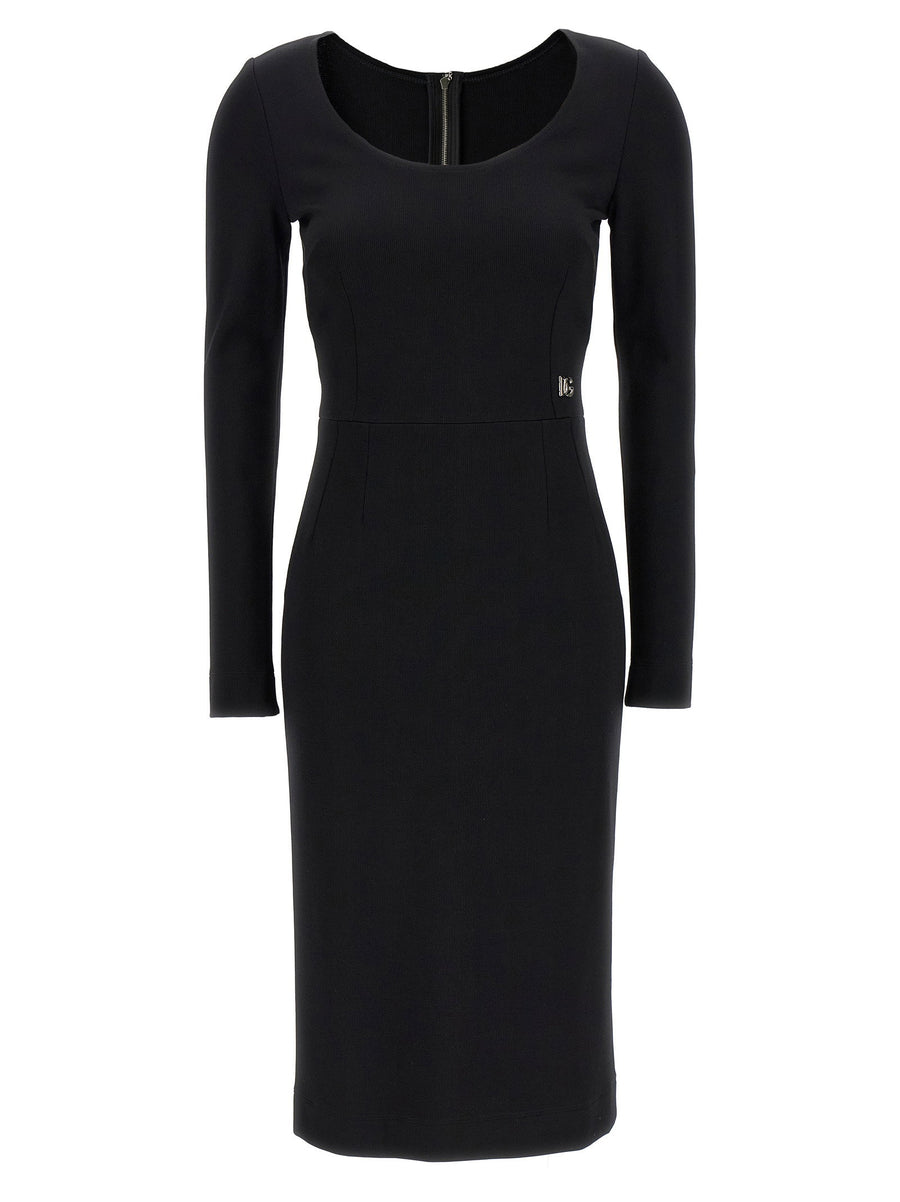 Dolce & Gabbana Logo Dress For Women - Luxurious Black Stretch Viscose Midi With Signature Metal Logo