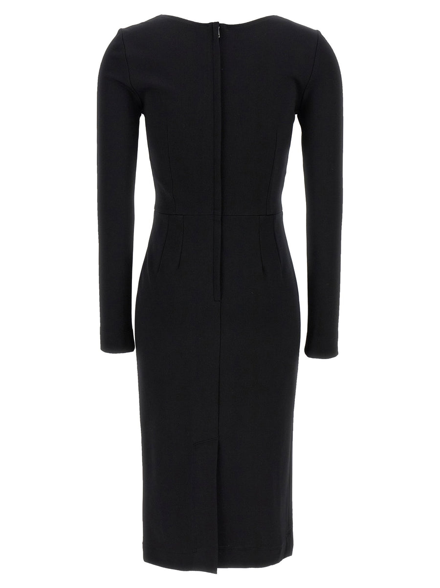 Dolce & Gabbana Logo Dress For Women - Luxurious Black Stretch Viscose Midi With Signature Metal Logo