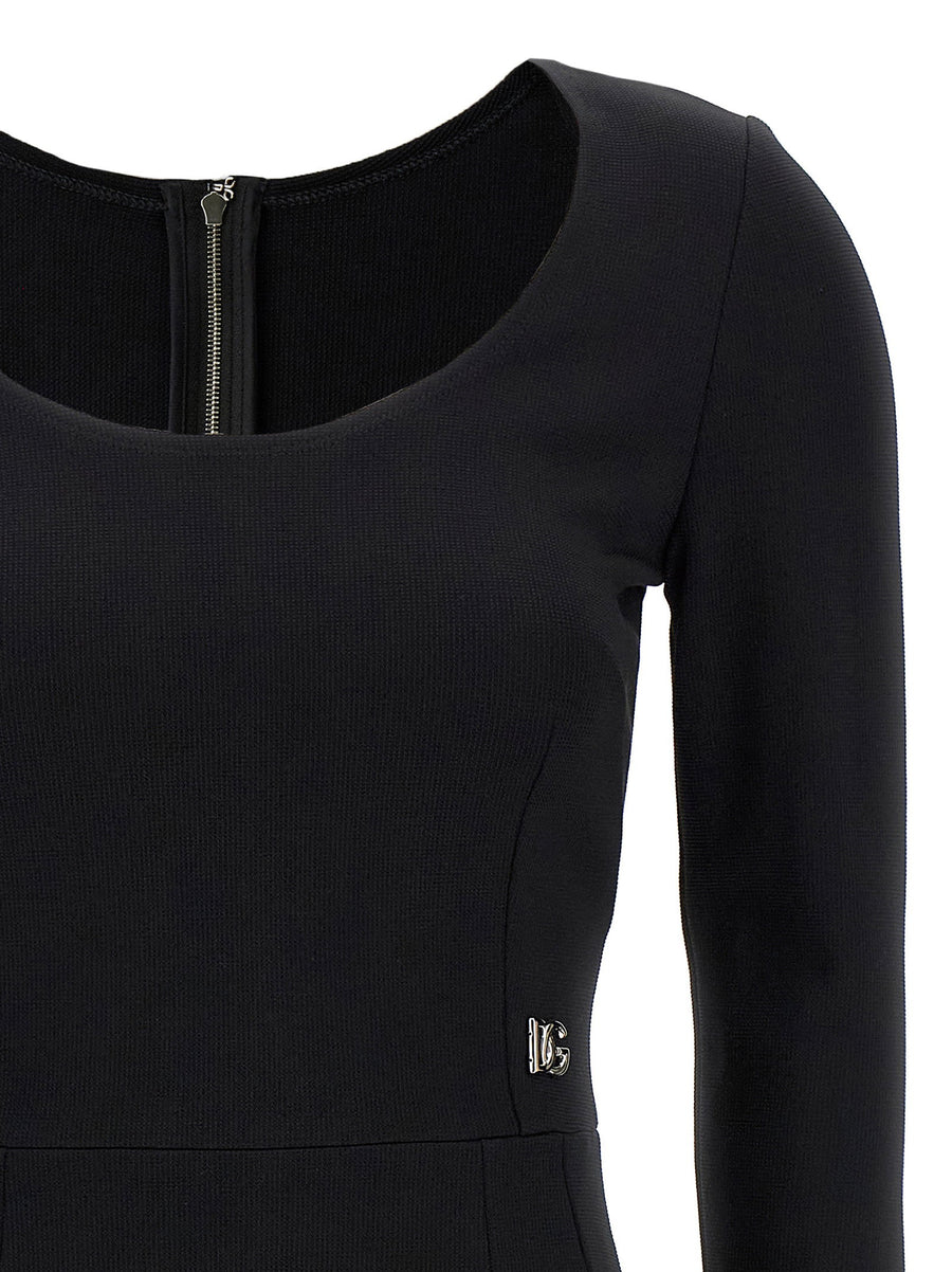 Dolce & Gabbana Logo Dress For Women - Luxurious Black Stretch Viscose Midi With Signature Metal Logo