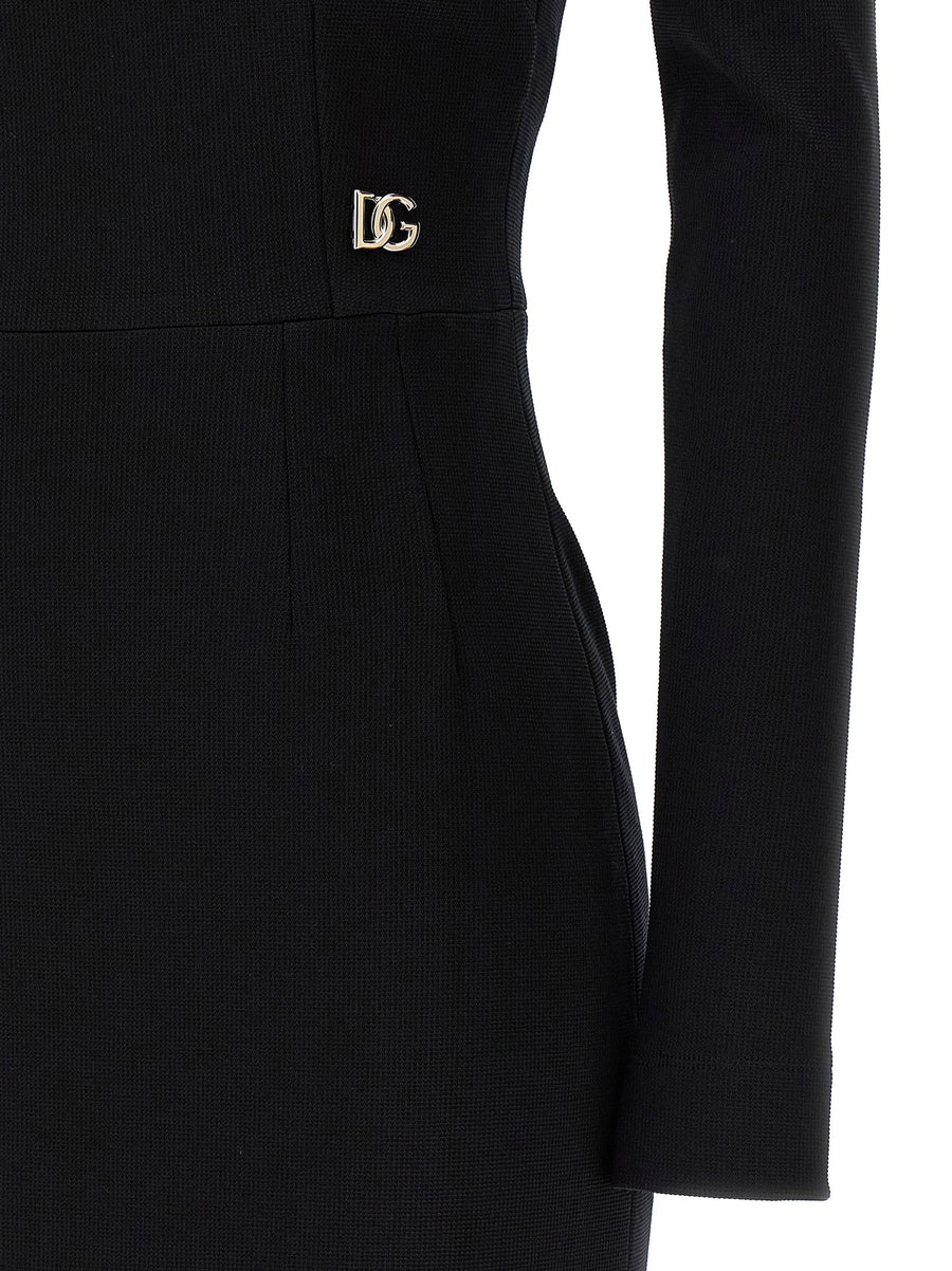 Dolce & Gabbana Logo Dress For Women - Luxurious Black Stretch Viscose Midi With Signature Metal Logo