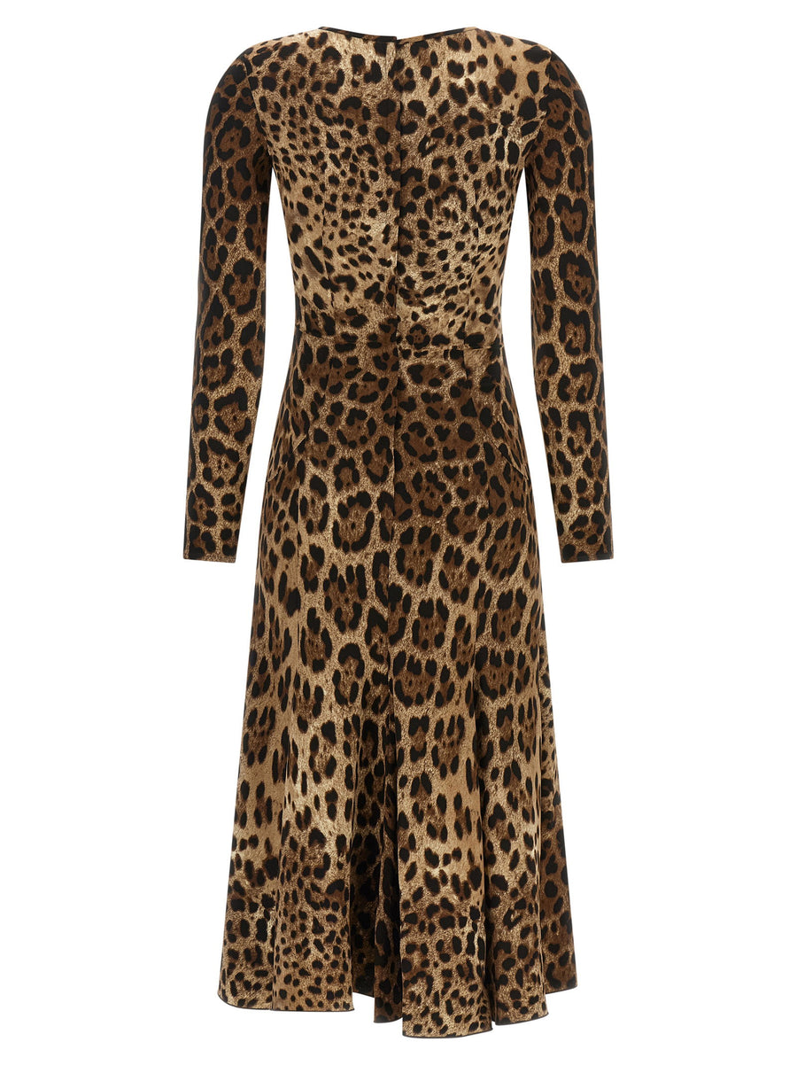 Dolce And Gabbana Leopard Print Midi Dress With Long Sleeves