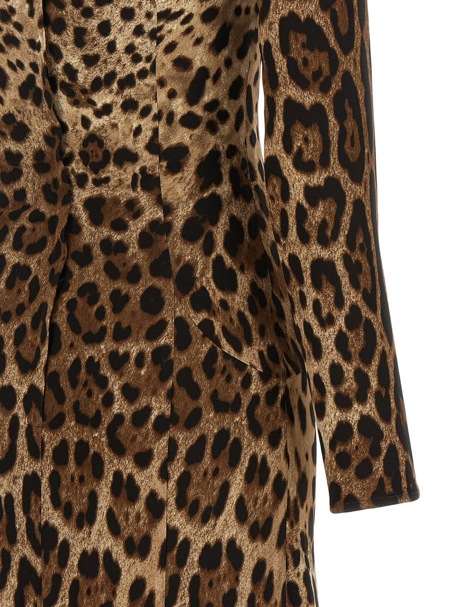 Dolce And Gabbana Leopard Print Midi Dress With Long Sleeves