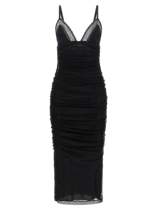 Dolce and Gabbana Longuette Slip Dress Black Lace Bodice Spring Summer 2026
